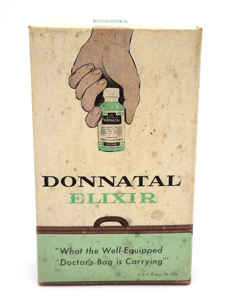 Empty DONNATAL Cardboard Box A H Robbins Apothecary Pharmacy Phenobarbital 5″