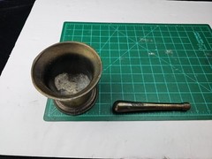 Vintage Brass Coricidin Mortar & Pestle Heavy RARE UNIQUE
