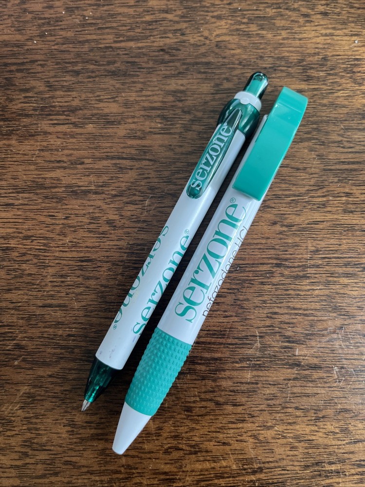 Lot of 2 Drug Rep Serzone Medical Pharmaceutical Pens White Green Grip Working
