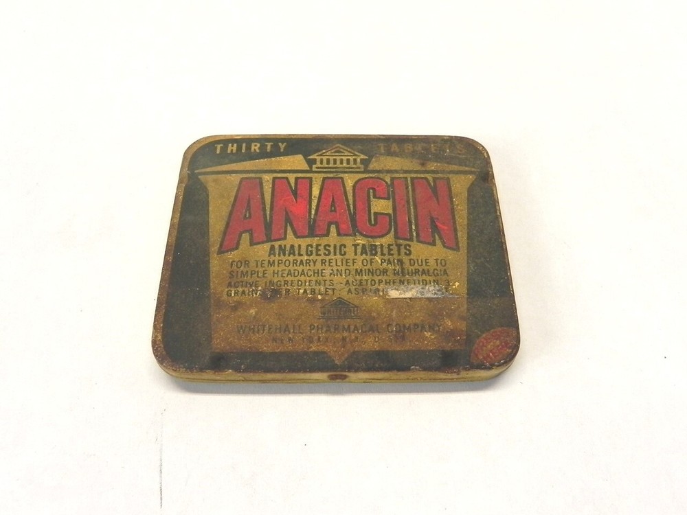 VINTAGE WHITEHALL PHARMACAL CO. ANACIN TABLETS YELLOW EMPTY TIN NO TABLETS USED