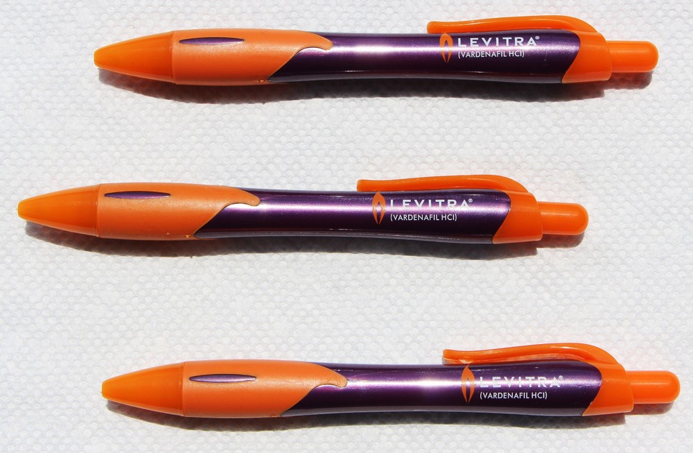 Drug Rep Pens 3 ( Levitra ) Plastic Maroon and Orange Rubber Grips Brand New
