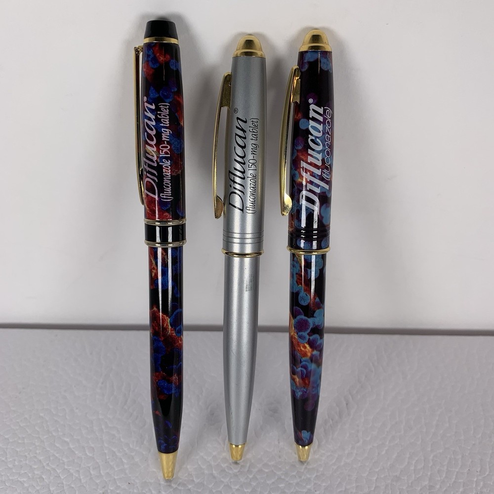 Lot Of 3 Vintage Diflucan Drug Rep Heavy Advertising Pharma Collectable Pens