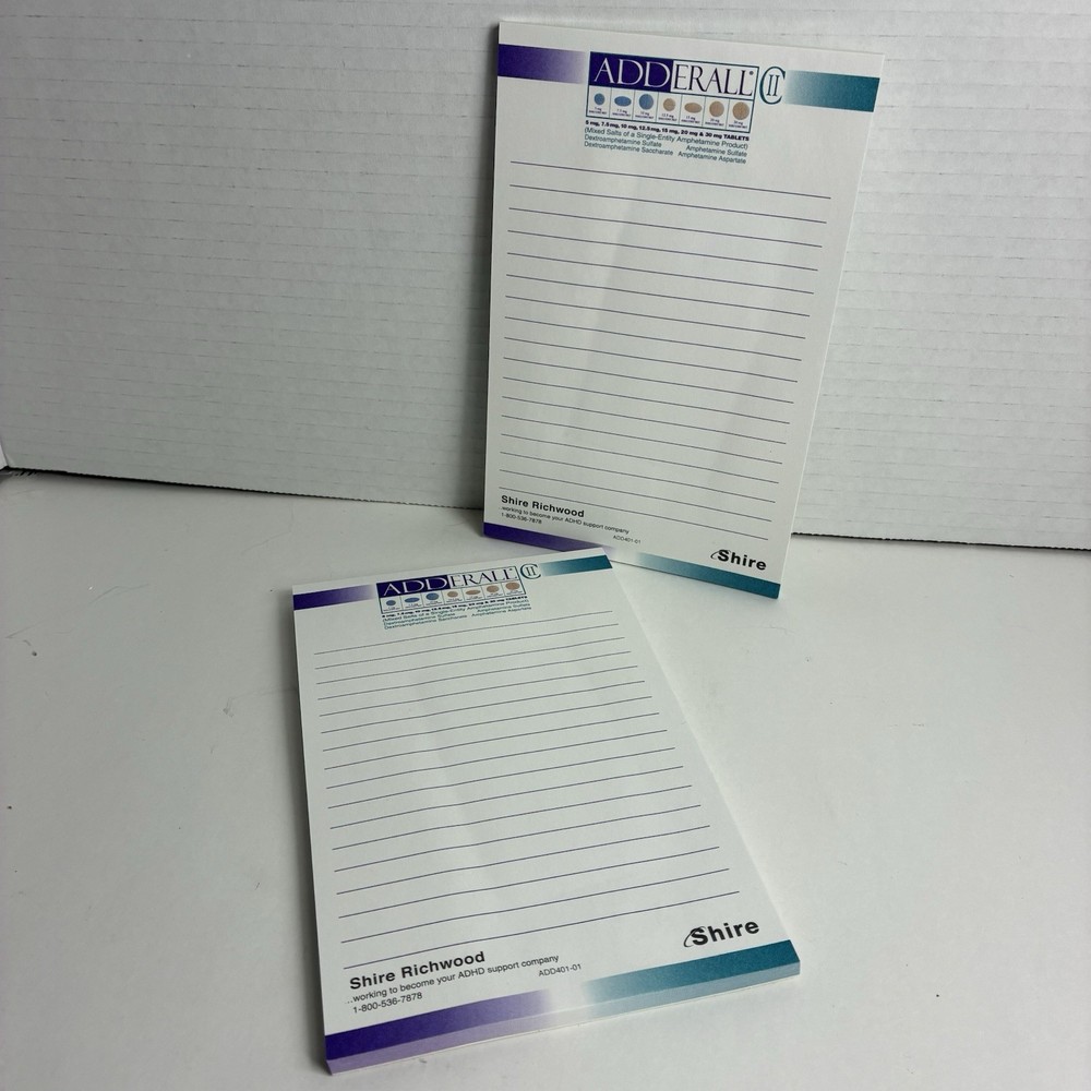 Lot Of 2 Vintage ADDERALL Note Pads Drug Rep Swag Pharmaceutical -Shire