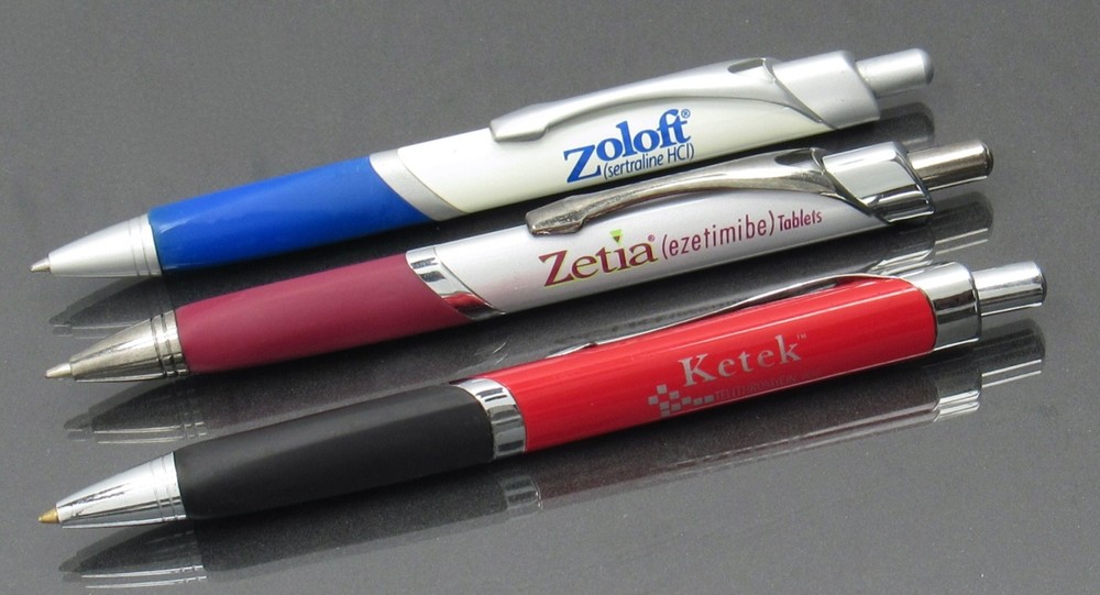 Ketek Zetia Zoloft Metal Triangular PENS Drug Rep Pharmaceutical Promo Lot of 3