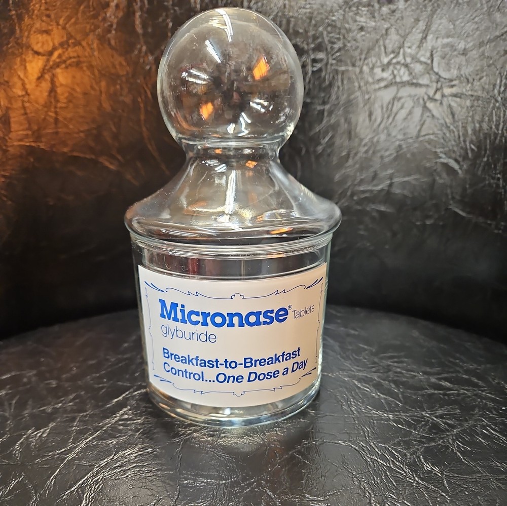 Micronase Drug Rep Pharmaceutical Advertising Apothecary Jar With Lid Glass