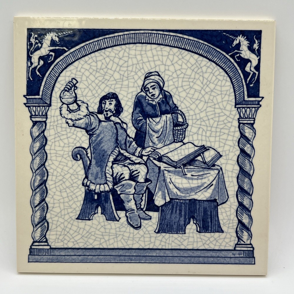 Delft Holland Vintage Blue White Early Pharmacist Tile Trivet 1987 Handmade