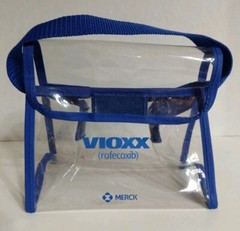 Vintage Vioxx Merck Plastic Vinyl Clear Bag Blue Hook And Loop Small Short Strap