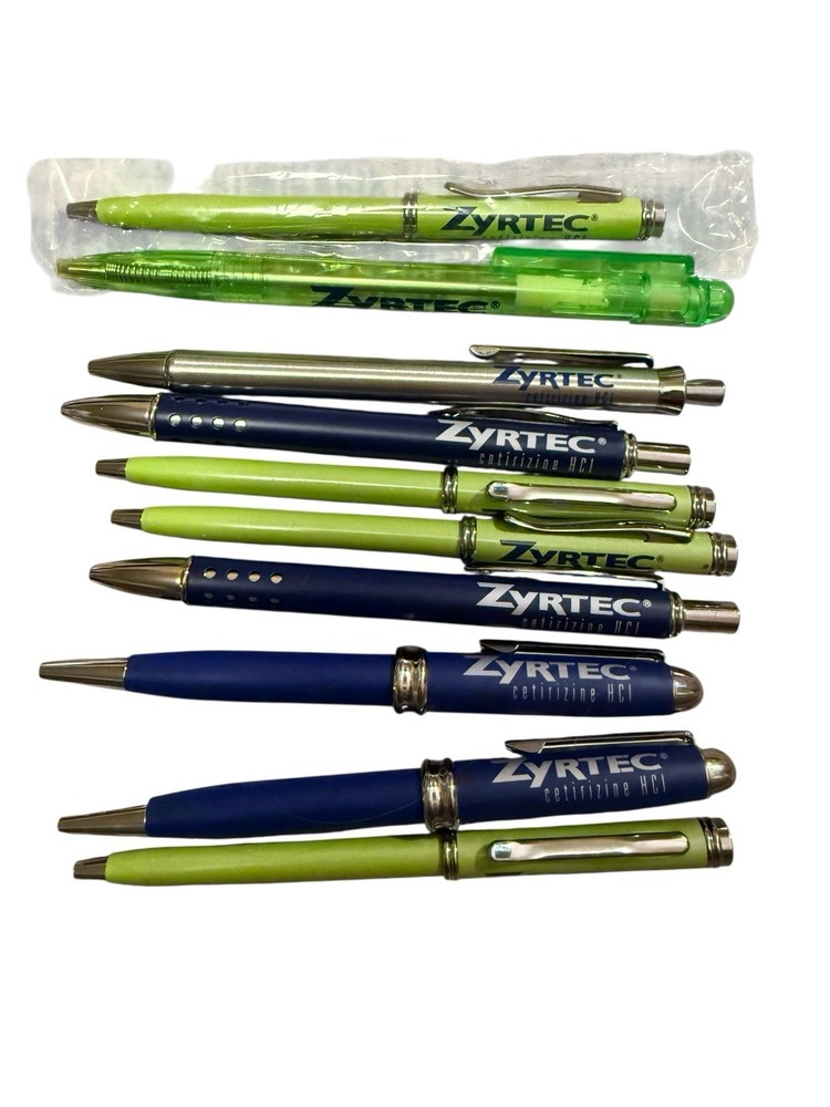 Lot 10 Vintage Zyrtec Pharmaceutical Advertising Promotional Pens Pharma Medical