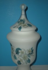 13″ Apothecary Jar Canister Circus Tent Lid vtg Candy container Blue Floral