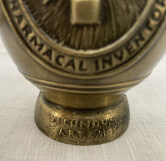 BRASS PHARMACY MORTAR AND PESTLE METAL 4.5″ STANISLAS LIMOUSIN SCHERING 1984