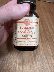 Vintage Pill Bottle Tolserol With Codeine Empty Bottle Narcotic Squibb 100