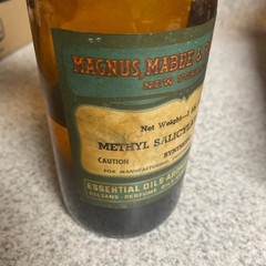 1940s Magnus Mabee & Reynard Methyl Salicylate Medicine Bottle Amber Glass