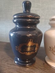 3 VTG Eli Lilly Ceramic Gold Trim Apothecary Jar-Symphytum Officinale
