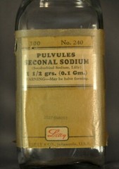 Empty Vtg Lilly Seconal Barbital Pharmacist dispensing Clear Bottle x500 w/ Lid