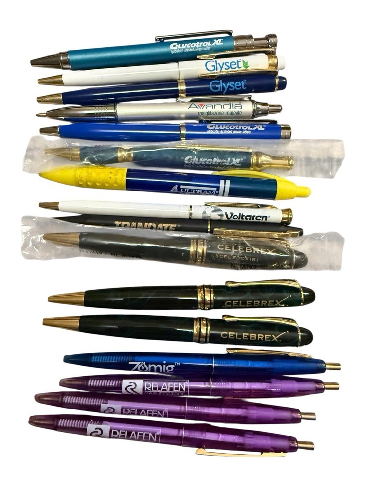 Lot 15 Big Pharma Vintage Drug Rep Pain Med Diabetes Pens Ultram Celebrex Glyset