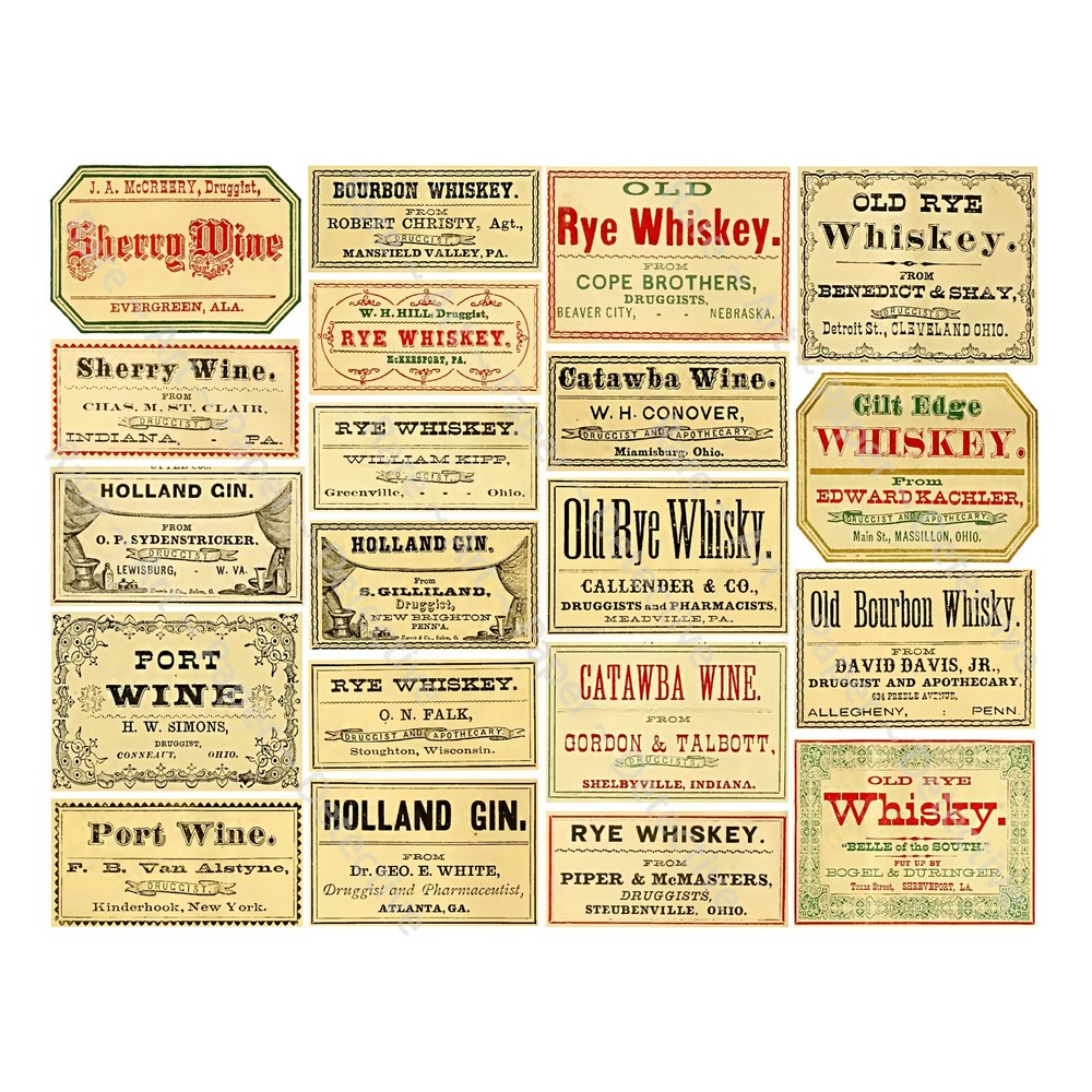 Old West Apothecary Label Stickers, Druggist & Pharmacy, Cut & Peel Sheet 953
