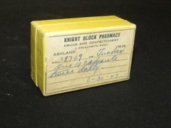 VINTAGE Prescription Cardboard Pill Box „Knight Block Pharmacy“ Ashland, WI 1927