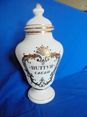 Vintage Buttyr Cacao White Glass Apothecary Jar Pharmacy MCM Mid Century Modern