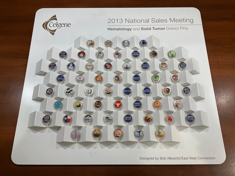 Rare Celgene 2013 National Sales Meeting District Pin Set – 50+ Pins Display