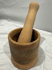 Vintage Hand Turned Wooden Mortar and Pestle Farmhouse Style 4.25×5”