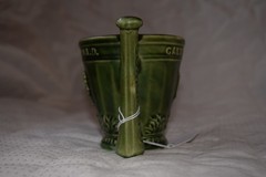 Vtg McCoy Art Pottery Galen Pharmacy Mortar & Pestle 4″ Mug Schering GREEN 51170