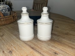 Vintage Japan Porcelain Apothecary Jar Bottle Pair Cologne & Peroxide