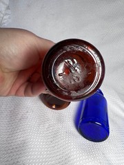 Vtg Lot Of 4 Cobalt Blue & Brown Drug Store Pharmaceutical Bottles Bromo Seltzer