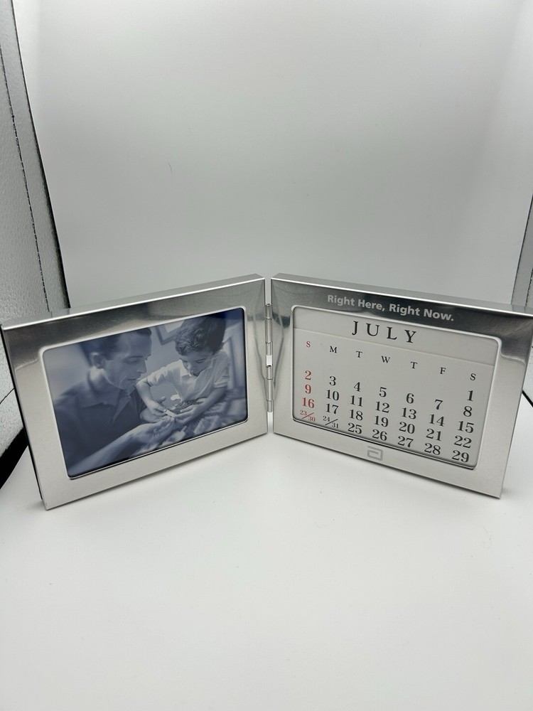 Drug Rep Metal Perpetual Calendar Photo Frame ‚Right Here Right Now‘ Abbott Labs