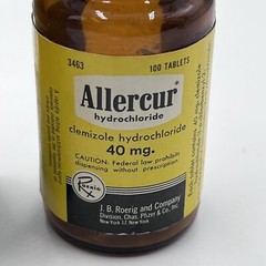 Vintage 1950’s Allercur hydrochloride Medicine Bottle Collectible Empty