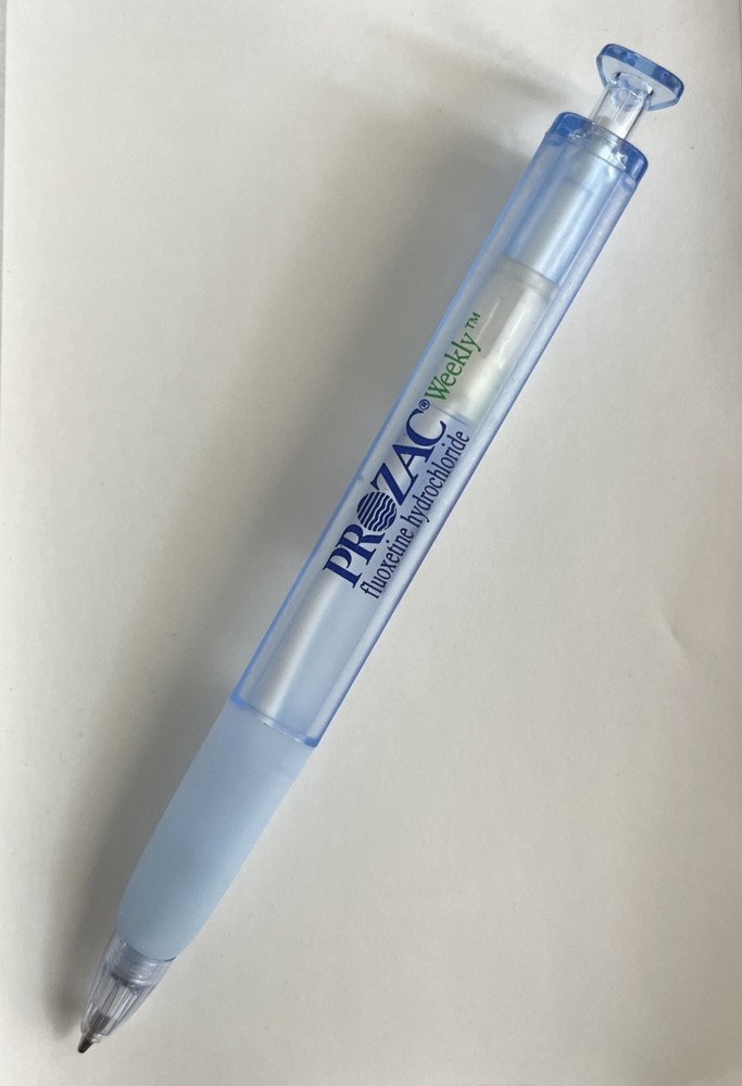 Rare Prozac Weekly Eli Lilly Medical Drug Rep Pharmaceutical Pen Clear Blue