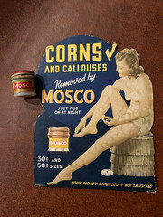 Vintage Mosco Corn Remover Store Dispay Advertisement & Unopened Vial 1939