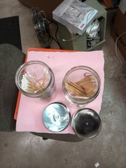 SET OF GLASS SUNDRY JARS TYPICALLY USED IN MEDICAL AND DENTAL OFFICE DECORATIONS