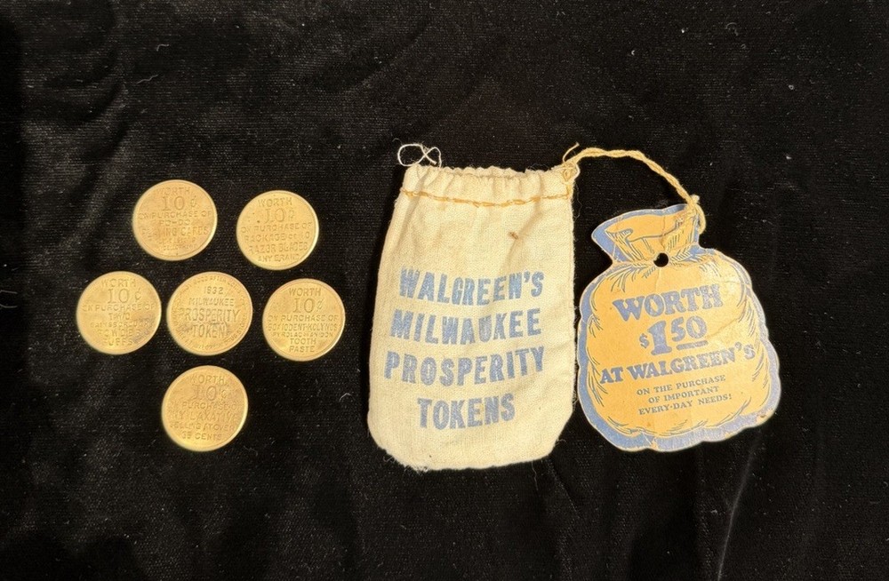 RARE – 1930’s Walgreens Milwaukee prosperity tokens With ORIGINAL Bag
