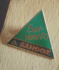 SANDOZ Pharmaceuticals pin LSD Albert Hofmann – BENVENUTO logo pin badge