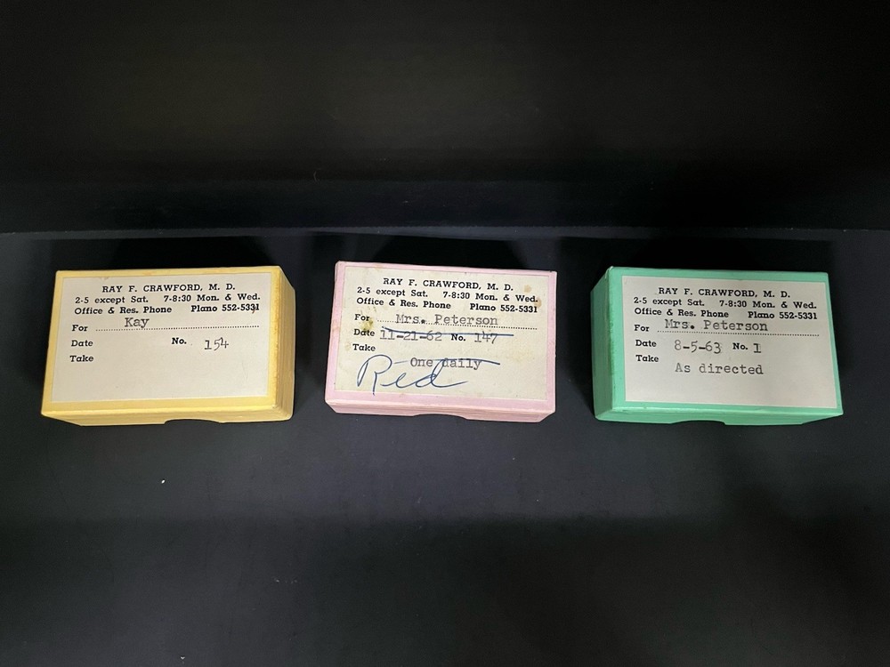 Vintage 1960s Pharmacy Prescription Boxes Dr Ray F Crawford 3 Boxes