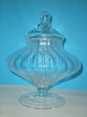 9″ Apothecary Jar Canister Circus Tent Lid Ribbed vtg Empoli Candy container