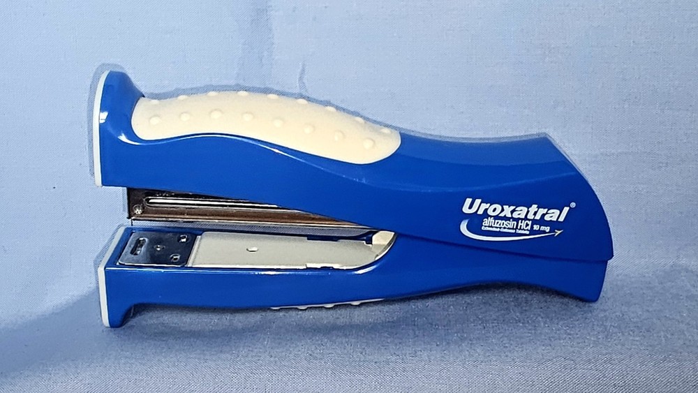 Uroxatral STAPLER Blue & White Drug Rep Pharmaceutical Advertising Collectible