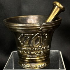 Vintage 1976 Bicentennial Celebration Brass Mortar & Pestle Rx Pharmacy
