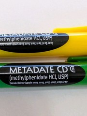 RARE Metadate CD CII Pharmaceutical Drug Rep Pen ADHD Green Yellow Crayon Click