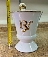 Vintage Owens-Illinois Porcelain Pharmacy Apothecary Mortar & Pestle Set Gold Rx
