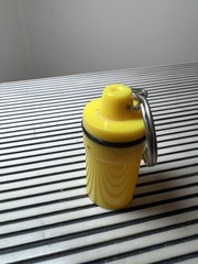 Bayer Aspirin Advertising Women Heart Pill Holder Container Keychain Yellow Vtg