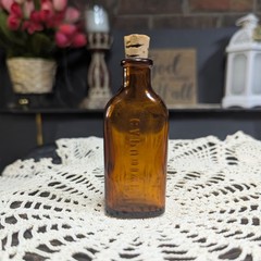 Empty Vintage Cork Top Capudine Amber Glass Apothecary Bottle, Pre-Owned