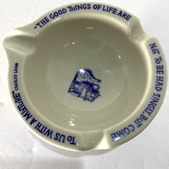 VTG Apothecary Ceramic Ashtray Blue & White Pharmacy Advertising C. Lamb Quote