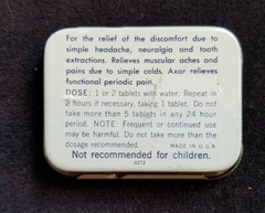 Old Advertising Pain Medicine Tin AXAR McKesson Robbins NY Bridgeport CT Tooth