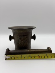 Brass Mortar and Pestle Apothecary Herb Spice Grinder Embossed Eagle Crest