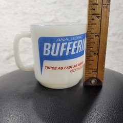 VTG Bufferin Pharmaceutical Advertising Mug Milk Glass White Retro Analgesic Cup