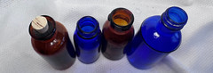 Vtg Lot Of 4 Cobalt Blue & Brown Drug Store Pharmaceutical Bottles Bromo Seltzer