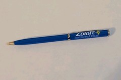 Zoloft Pharmaceutical Drug Blue Advertising Simple Clip On Click Rep Pen