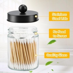 4 Pack Glass Apothecary Jars with Lids for Bathroom, Cute Qtip Holder, Black …