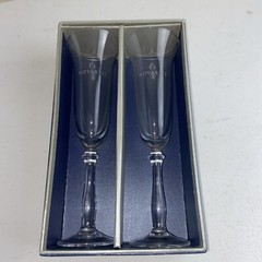 NOVARTIS Champagne Glasses Set Of 2 Clear Crystal 10” Tall Pharmacy Medical NOS